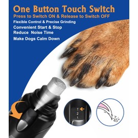 Petsaunter Dog Nail Grinder, 2-Speed and LED Light, Touch-Switch, TypeC, Quiet and Low-Vibration Dog Nail Trimmers, and 3 Ports for Large Dogs, Medium, Small Dogs Cats Pets with Hard or Thick Nail
