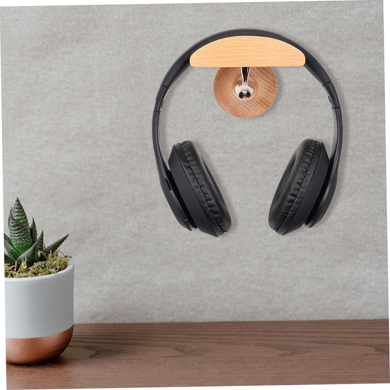 jojofuny 1set Headset Wall Mount Bracket Solid Wood Headphone Holder