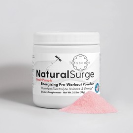 Blisscore NaturalSurge, Energizing Pre-Workout Powder, 3.52 oz, Fruit Punch Flavored, Sugar-Free, Jitter-Free, Green Tea Extract with Theanine, Taurine, and B-Vitamins, Made in The USA