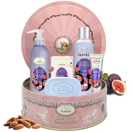 Un Air d'Antan Spa Gift Basket for Women - 4-piece French Bath Gift Set for Women- Hand Cream (0.08 oz) Body Wash (8.4 oz) Body Lotion(6.8 oz) Bar Soap(3.5 oz) Almond, Fig & Vetiver Scent-Home Spa Set