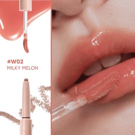 Judydoll Dual-Ended Lip Gloss & Lipliner, Dual-ended, Glossy, Instant & Easy pout, Plumping Lips, Long - lasting, Pigmented, Mothers Day Gift - Color: #W02 Milky Melon
