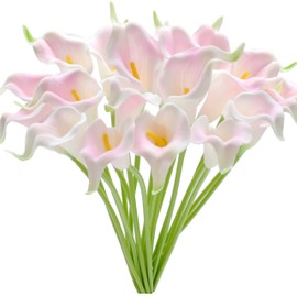 Mandy's 20pcs Light Pink Flowers Artificial Calla Lily Silk Fake Flowers 13.5" for Mother's Day Easter Home Kitchen Wedding Decorations Christmas Centerpiece