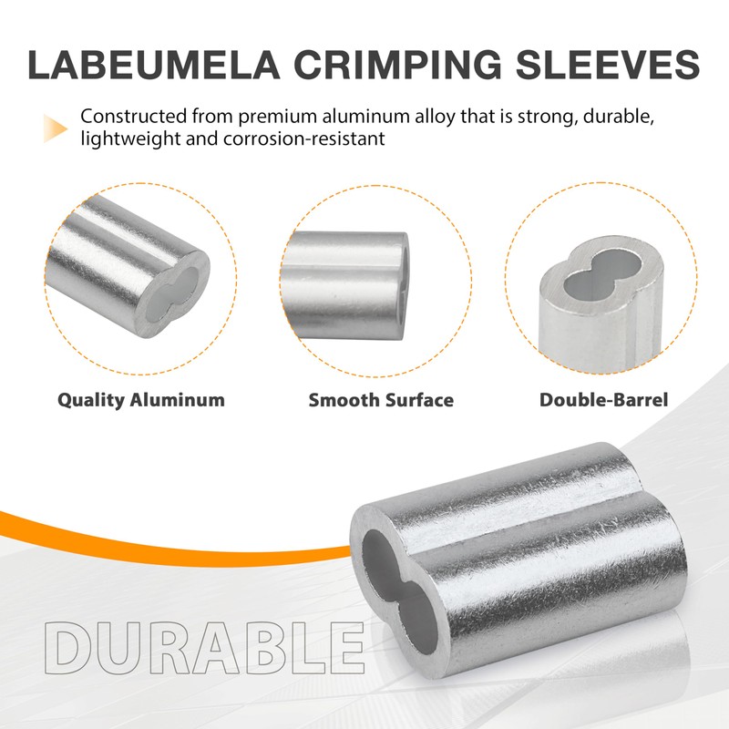 Labeumela 1/4" Aluminum Crimping Loop Sleeve 25PCS, Cable Ferrule Wire