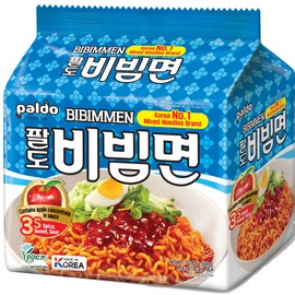 Paldo Fun & Yum Bibimmen Instant Cold Noodles, Pack of 20, Brothless Cold Ramen with Sweet & Spicy Seasoning Sauce, Oriental Style Korean Ramyun, Soupless K-Food, Family Pack (130g x 20)