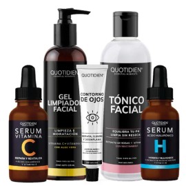 Kit Skincare Limpiador Facial + Tonico Facial + Serum Vitamina C + Suero Acido Hialuronico + Gel Contorno de Ojos - Kit Skin care Hidratacion Facial - Cuidado Facial Antienvejecimiento - Antimanchas