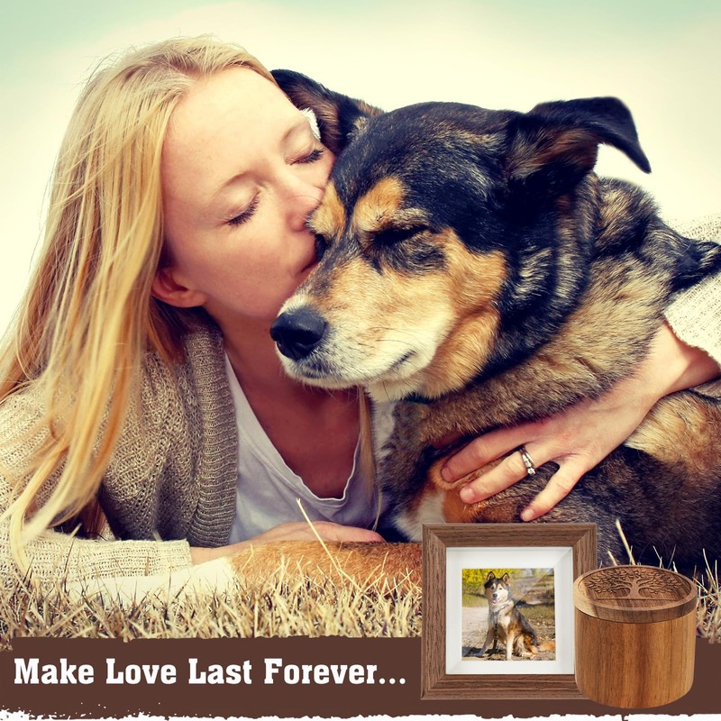 Pet Ashes Box Set, Wooden Round Pets Urn for Dog