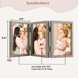 4x6 Triple Hinged Frames, 3 Folding Picture Frame, Triptych Photo Frame, Stand Vertically on Desktop or Tabletop, Brownish Gray
