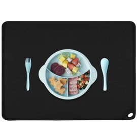 Black Silicone Placemats -Multipurpose Baby Food Mat Reusable Kitchen Countertop Mats Dough Pad with Raised Edges，Silicone Mat Heat Resistant Mat for Air Fryer (1Pack 19.7" x 15.7")