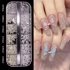 IBXWMNG 2 boxes of nail art rhinestones, white pearls, semi-circular pearl balls, nail beads, caviar beads, white flatback beads for nails