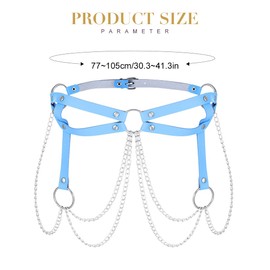 Cosydays Cinturón punk de cadena de piel para el cuerpo, arnés en capas, anillo gótico, cadena para el vientre, cinturón de fiesta, trajes de rave, accesorios de joyería para mujeres y niñas (azul)