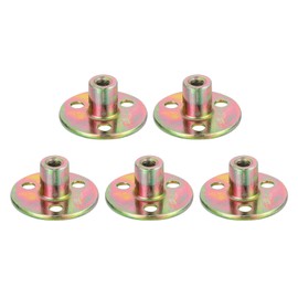 MECCANIXITY 5Pcs M6x36x17mm Brad Hole Tee Nuts Manganese Steel 3-Hole Round Base Plate Nut Color Zinc Plated Female Thread Insert Nuts for Wood Furniture