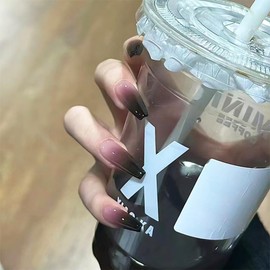 Viwind Medium Coffin Press on Nails,Ballerina Fake Nails Kits with Glue,Natural Reusable Full Cover Stick On Nails in 12 Sizes-24 Acrylic Artificial Nails for Women-Gradient Purple Black