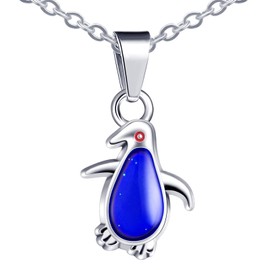 Yumilok Women's Necklace Stainless Steel with Pendant Penguin Thermal Mood Colour Changing for Men and Women, Stainless Steel