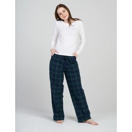 LAPASA Women's Flannel Pajama Pants Plaid 100% Cotton Pajamas Pants M, Green&Navy Plaid