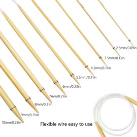 YXHZVON 9 Sizes Circular Bamboo Knitting Needles Set, 60 cm, Double Pointed, Natural Bamboo, 2.5/3.5/4.5/5.5/6/7/8/9/10 mm
