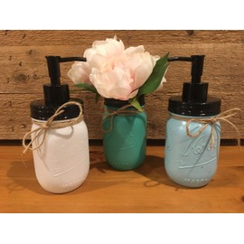 Painted Rustic Mason Jar Soap Dispenser or Lotion Dispenser Tooth Brush Holder
