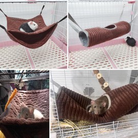 bangminda Small Animal Hammock Ferret Hammock Tunnel Cage Small Animal Cave for Chinchilla Hedgehog Guinea Pig Hideaway Toy Plush Pet Bed for Cage Rat Hamster (Brown)