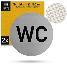 Safety Sign "WC Damen Herren", Pack of 2, Diameter 100 mm, Design 2, 0.8 mm Thick Aluminium Sign, Sign for Gluing, Toilet Door Sign for Indoor and Outdoor Use, Guest Toilet Sign, Toilet Sign