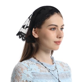 Mantveil Small Triangle Chapel Veil: Short Black Butterfly Lace Mantilla Veils for Catholic Church Latin Mass Head Covering for Women