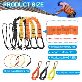 MECCANIXITY Retractable Tool Lanyard 2ft with Aluminum Buckle and Adjustable Loop End, Included Glove Clamps and Keychains, Fall Protection Tools Leash for Hand Tools, 3 Colors 6 Pack