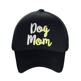 C.C Ponycap Color Changing 3D Embroidered Quote Adjustable Trucker Baseball Cap, Dog Mom, Black