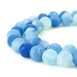 (8mm, Blue Frosted Agate) - BEADNOVA 8mm Natural Blue Frosted Agate Unpolished Cracked Matte Gemstone Gem Strand Round Loose Beads for Jewellery Making