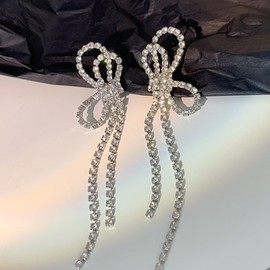 Bow Earrings for Women Silver Earrings for Women Gold Statement Earrings Wedding Earrings for Brides Rhinestone Long Earrings Jewelry Gifts