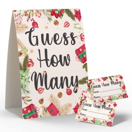 Christmas Party Games - How Many, 1 Standing Sign + 50 Cards, Christmas Party ideas, How Many Kisses Game, Christmas Party Games for Kids / CM002