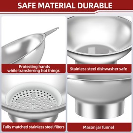 Nomatox Standard Mason Jar Funnel with Strainer,Large Metal Funnel for transferring Milk, Juice, Oils, flavorings