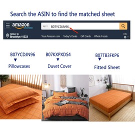 Mengersi Simple Grid Sheet Set - Geometric Plaid Pattern Bed Sheets - Deep Pockets - 1 Fitted Sheet, 1 Flat, 2 Pillow Cases - 4 Piece (Queen, Orange)