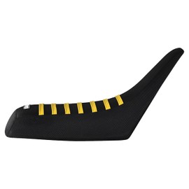 Enjoy Mfg Seat Cover - Compatible with Yamaha 1983-1985 YTM 200 3 Wheeler - Ribbed - #209 (All Black with Golden Yellow Ribs)