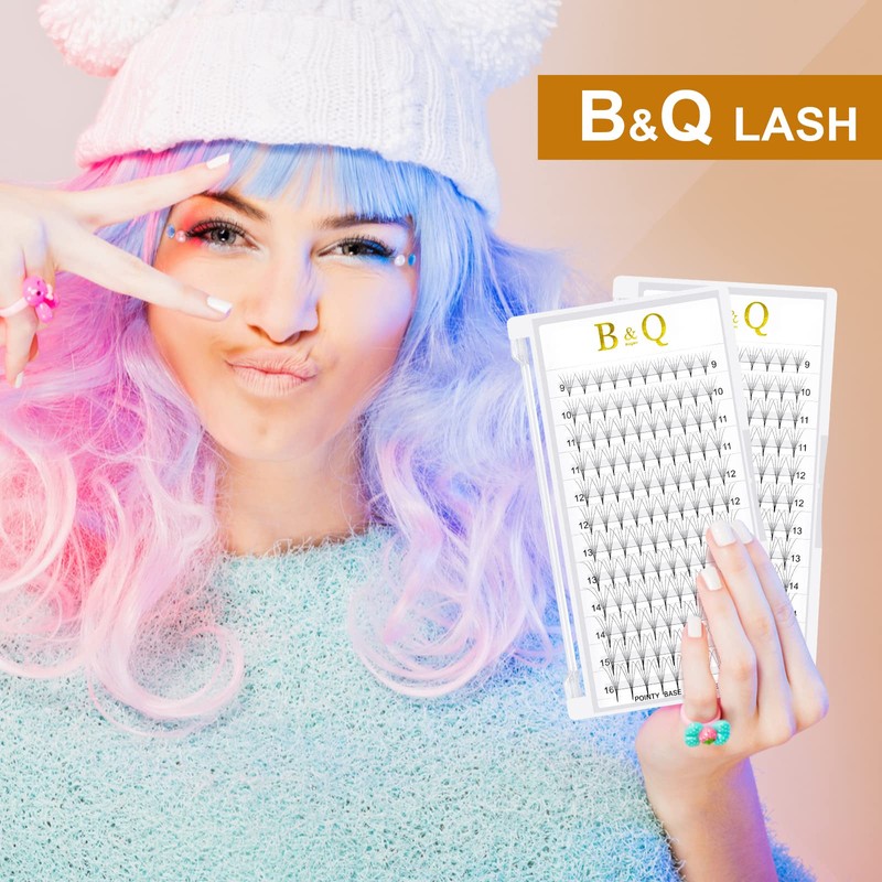 B&Q Ready-to-Use Eyelashes, Fans, 3D-D-0.10-11, Pointed Base Eyelash Extensions, 3D,