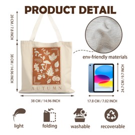 LZYRF Fall Tote Bag, Rustic Autumn Pumpkin Leaves Canvas Tote Bags for Women, Cottagecore Fall Season Thanksgiving Reusable Grocery Shopping Bag