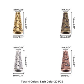 PH PandaHall 80pcs 4 Colors Earring Cones for Jewelry Making, 18x18mm Tibetan Metal Cone Bead End Caps Spacer Beads Caps Bead Cone for DIY Earring Jewelry Pendants DIY Crafts Making, Hole: 1mm