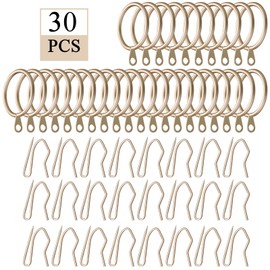 Hotop 30 Pcs Metal Drapery Curtain Rings 0.98/1.26/1.65 inch Interior Diameter and 30 Pcs Hanging Curtain Drapery Pin Hooks for Window Door Shower(42mm,Champagne Gold)