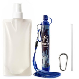 Wild North Goods - 2 Pack Personal Water Filter Straw - Portable Water Purification for Hiking, Camping, Travel, Outdoors & Emergency Use - Includes Bottle, Straw & Carabiners