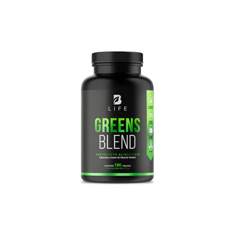 Greens Blend 180 Cápsulas Ingredientes Naturales Espirulina Moringa Weathgrass Clorela