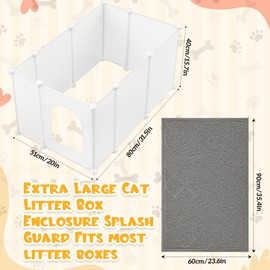 Marsui Extra Large Cat Litter Box Enclosure 31.5" l x 20" W x 15.7" H with Litter Mat (35"x23") - DIY Splash Guard Shields, Lightweight Plastic Panels, Easy to Clean, Fits Most Boxes
