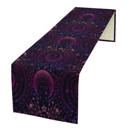 JanJCurt Magical Astrology Table Runner, Zodiac Witch Purple Pink Sun Moon Star Print Table Cover for Home Dining Kitchen Table Picnic Party Indoor Outdoor, 13x36inch