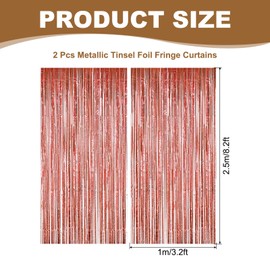 PATIKIL Tinsel Foil Fringe Curtains 3.3x8.2 Ft, 2 Pack Metallic Tinsel Streamer Curtains Backdrop Photo Booth Props for Birthday Party Decorations Wedding Holiday Decor, Rose Gold