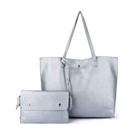 K.EYRE Women's Faux PU Leather Tote Shoulder Purses Bag for women, Big Capacity Tassel Handbag (SILVER)