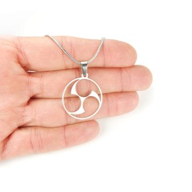 Ann Claridge Mitsu Tomoe Necklace, Pure 304 Stainless Steel, Hidari-mitsudomoe Futatsu Tomoe-mon Buddhist Shinto Symbol Charm Pendant