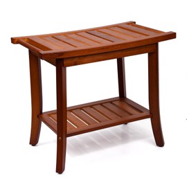 Teak Shower Bench,22'' Solid Wood Shower Stool with Storage Shelf & Handle,Waterproof Shower Bench Seat for Bathroom, Indoor & Outdoor Use
