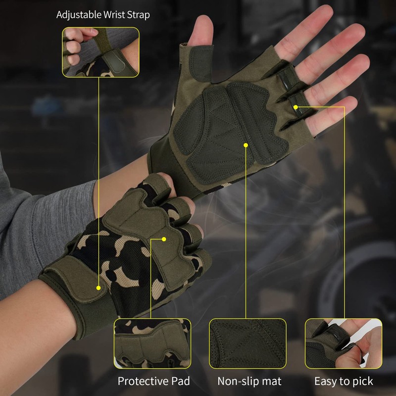 FIORETTO Fingerless Gloves for Airsoft Shooting Half Finger Hunting Hiking