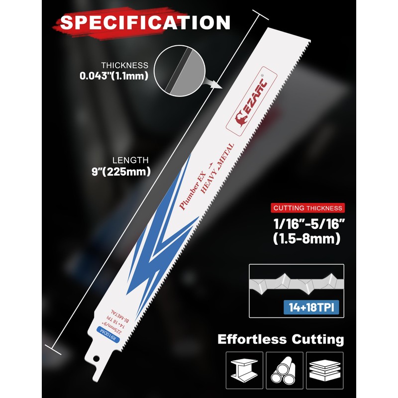 EZARC 25 Pack 9 inch 14+18 TPI Reciprocating Saw Blades
