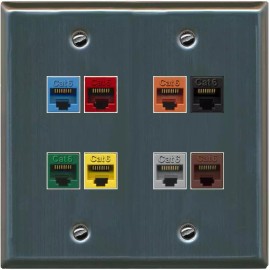 Wallplate City RiteAV Cat6 Colors Wall Plate 8 Port - Flat 2 Gang [Stainless Steel]