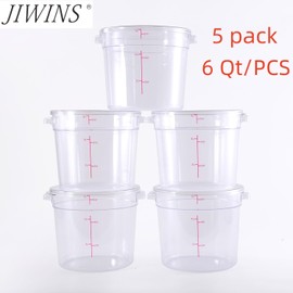 Jiwins 5 Pack 6Qt Food Storage Containers With Lids Airtight,Storing Grains With Marks To Measure Food,Store Sugar Rice And flour/Clear