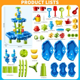 Guminnara 3-in-1 Water Table for Toddlers 1-3, Summer Outdoor Beach Outside Backyard Activity Sensory Kids Sand and Water Table, Birthday Party Gifts for Kids Boys and Girls Ages 3 4 5 6 7 8