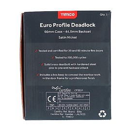 Timco - Euro Deadlock - Satin Nickel (Size 66 case / 45 Backset - 1 Each)