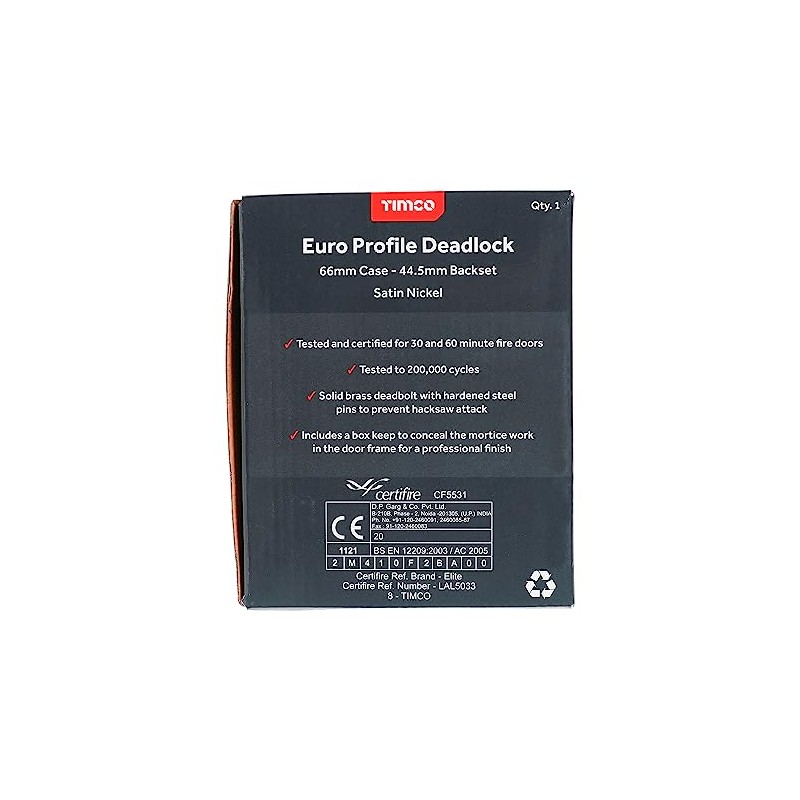 Timco - Euro Deadlock - Satin Nickel (Size 66 case